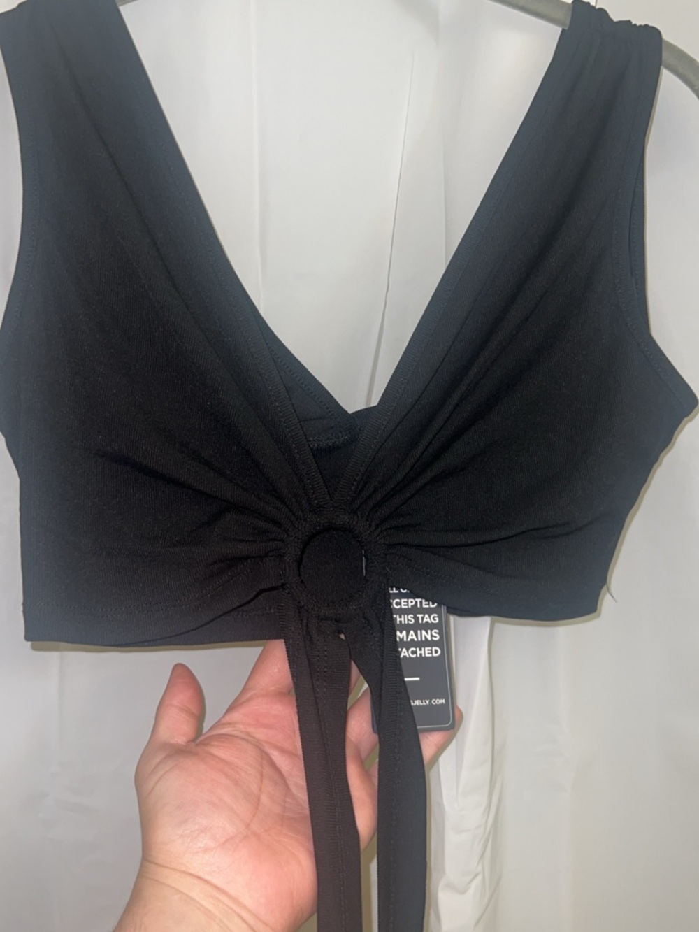 Black Ring-Front Cropped Tank Top